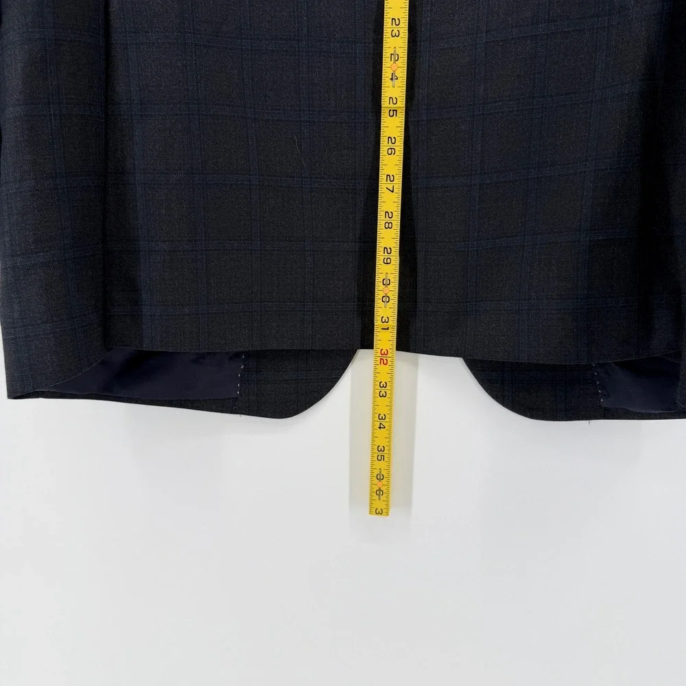 Jos. A. Bank Reserve Mens 42 Long Silk Wool Windowpane Blazer Charcoal Grey Blue